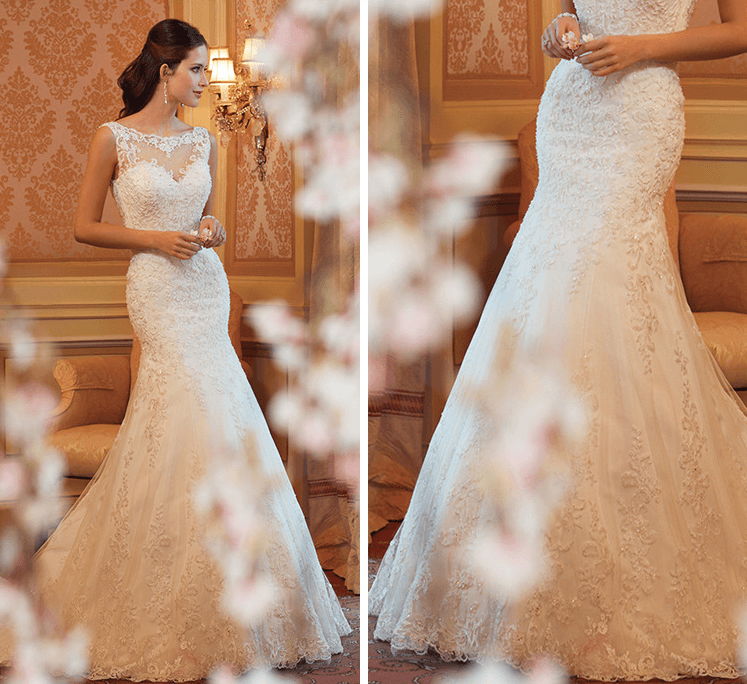 Lace Fish Tail Wedding Dress - Almoni Express