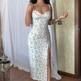 Lace Flowers Print Long Dress Sexy Fashion Slit Suspender Dress Summer Womens Clothing - AL MONI EXPRESS