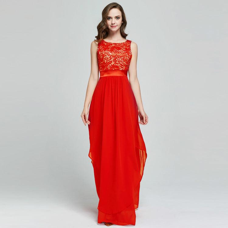 Lace spliced chiffon dress - Almoni Express