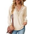 Lace Stitching V-neck T-shirt Loose Long-sleeved Solid Color Top For Women - AL MONI EXPRESS