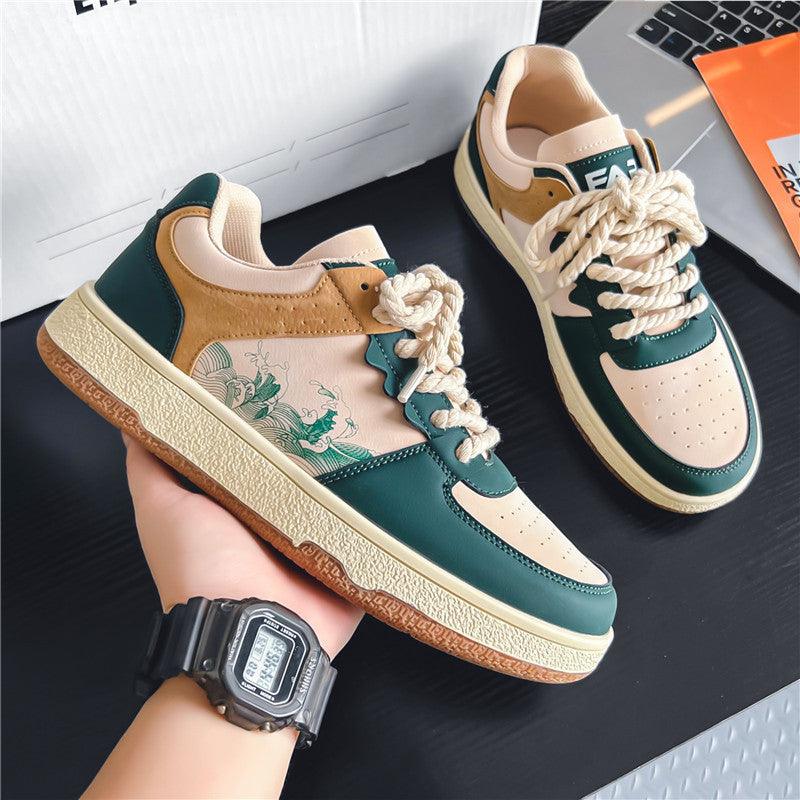 Lace-up Casual Shoes Men Soft Thick Sole Fashion Comfortable Breathable Flats Sneakers Student Platform Outdoor Walking Shoes - AL MONI EXPRESS