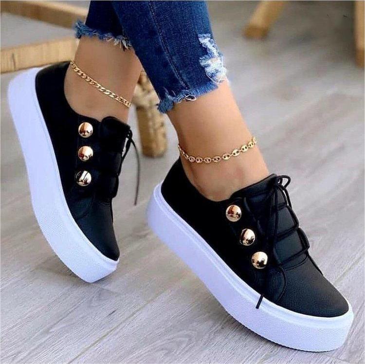 Lace-up Flats Sneakers Women Rivet Casual Shoes - AL MONI EXPRESS