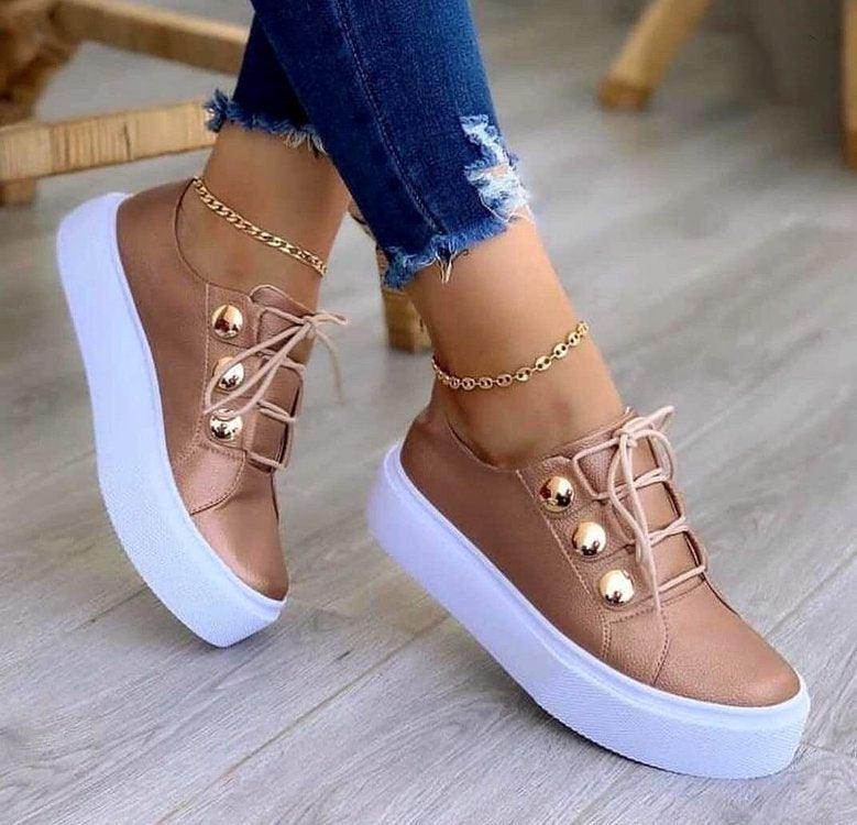 Lace-up Flats Sneakers Women Rivet Casual Shoes - AL MONI EXPRESS