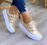 Lace-up Flats Sneakers Women Rivet Casual Shoes - AL MONI EXPRESS