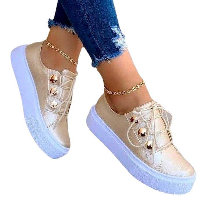 Lace-up Flats Sneakers Women Rivet Casual Shoes - AL MONI EXPRESS