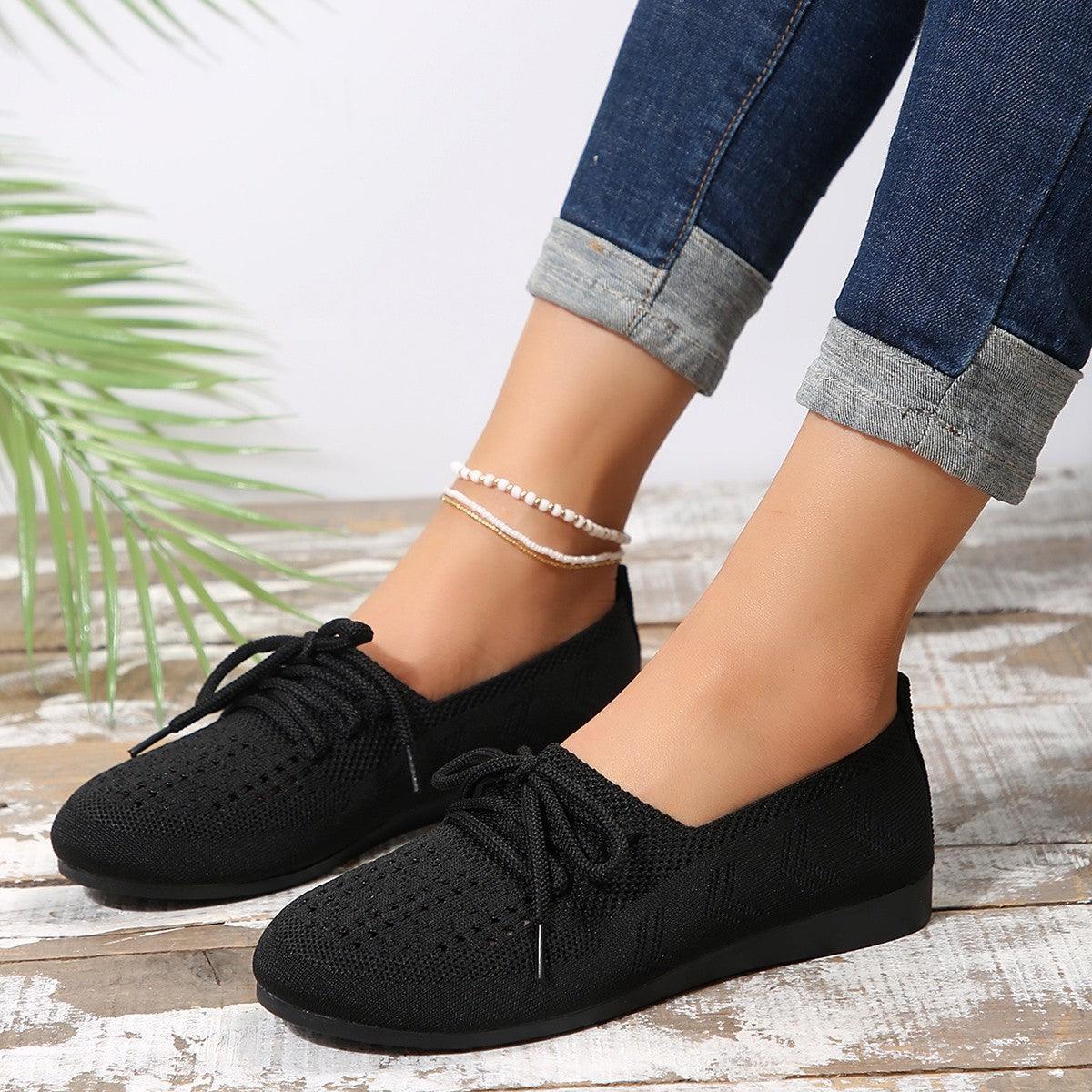 Lace-up Flats Women Fashion Breathable Lazy Mesh Shoes - AL MONI EXPRESS