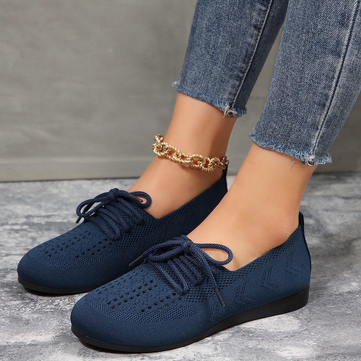 Lace-up Flats Women Fashion Breathable Lazy Mesh Shoes - AL MONI EXPRESS