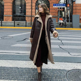 Lamb Wool Over-the-knee Mid-length Leather Coat - Almoni Express