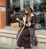 Lamb Wool Over-the-knee Mid-length Leather Coat - Almoni Express