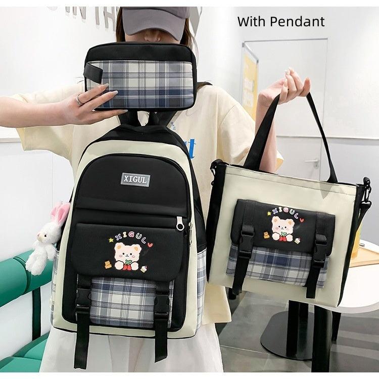 Large Capacity High School Plaid Three-piece Set Junior High School Student Elementary School Studebt Backpack - Almoni Express