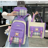 Large Capacity High School Plaid Three-piece Set Junior High School Student Elementary School Studebt Backpack - Almoni Express