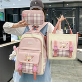 Large Capacity High School Plaid Three-piece Set Junior High School Student Elementary School Studebt Backpack - Almoni Express