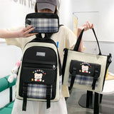 Large Capacity High School Plaid Three-piece Set Junior High School Student Elementary School Studebt Backpack - Almoni Express