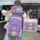 Large Capacity High School Plaid Three-piece Set Junior High School Student Elementary School Studebt Backpack - Almoni Express