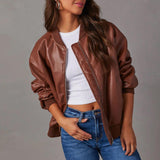 Leather Baseball Uniform Jacket Long-sleeved Motorcycle Jacket Leather Coat - AL MONI EXPRESS