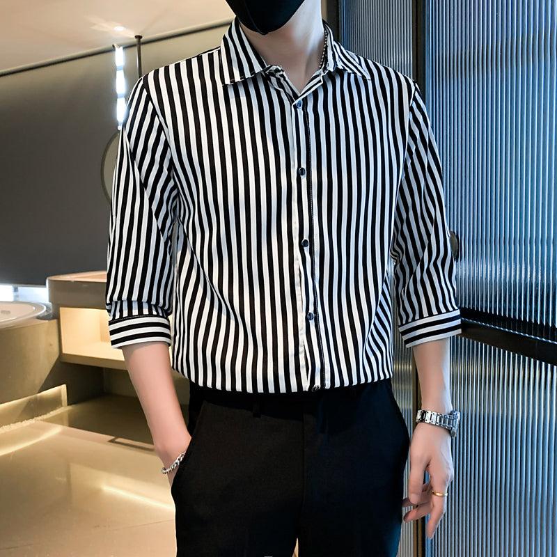 Light Cooked Style Shirt For Men With Black And White Stripes - AL MONI EXPRESS