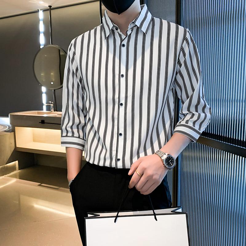 Light Cooked Style Shirt For Men With Black And White Stripes - AL MONI EXPRESS