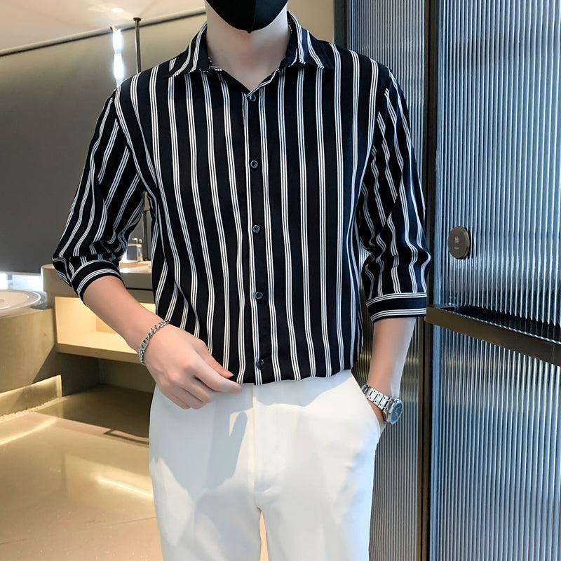 Light Cooked Style Shirt For Men With Black And White Stripes - AL MONI EXPRESS