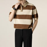 Lightly Mature Knitted Polo Shirt Casual Striped Short Sleeve - AL MONI EXPRESS