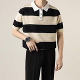 Lightly Mature Knitted Polo Shirt Casual Striped Short Sleeve - AL MONI EXPRESS