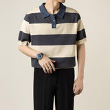 Lightly Mature Knitted Polo Shirt Casual Striped Short Sleeve - AL MONI EXPRESS