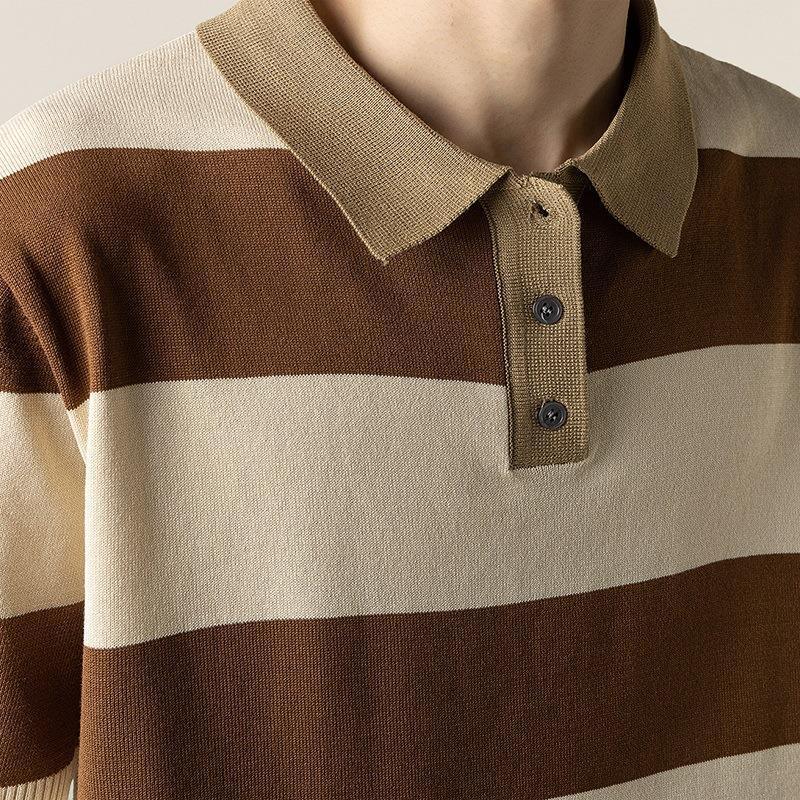 Lightly Mature Knitted Polo Shirt Casual Striped Short Sleeve - AL MONI EXPRESS