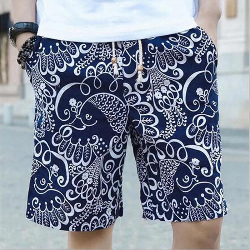 Linen printed five-minute shorts - Almoni Express