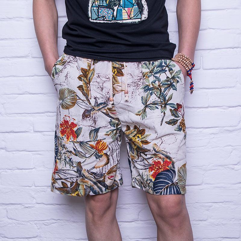 Linen printed five-minute shorts - Almoni Express