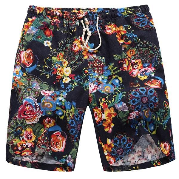 Linen printed five-minute shorts - Almoni Express