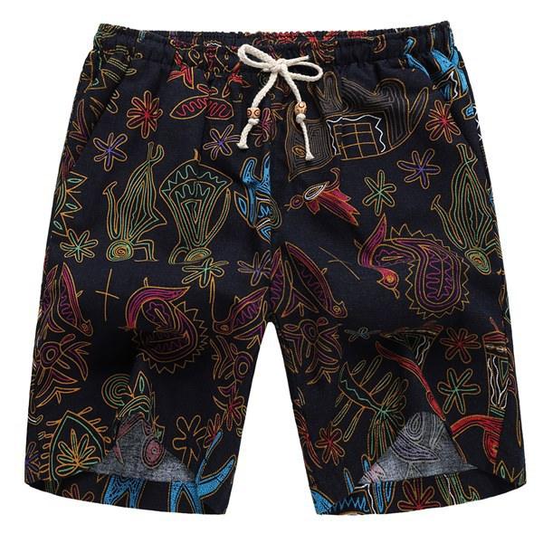 Linen printed five-minute shorts - Almoni Express