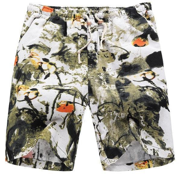 Linen printed five-minute shorts - Almoni Express