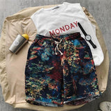 Linen printed five-minute shorts - Almoni Express