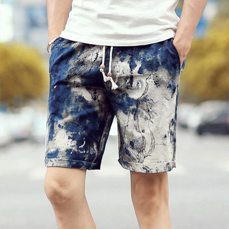 Linen printed five-minute shorts - Almoni Express