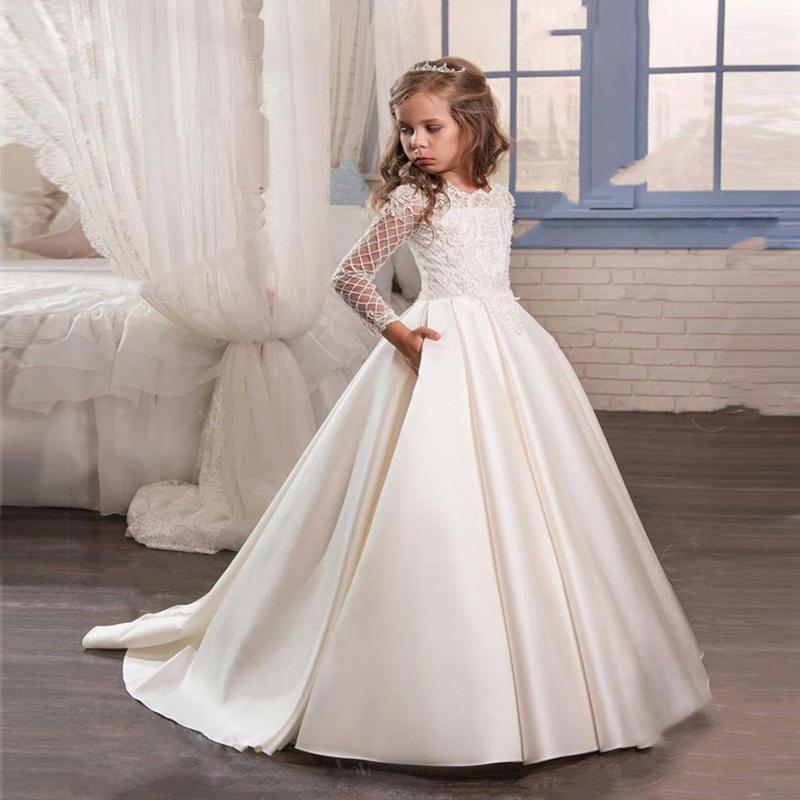 Little Girl Long Sleeve Dresses Champagne - Almoni Express