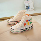 Little White Shoes Boys High-top Sneakers Graffiti Casual Shoes - Almoni Express