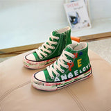 Little White Shoes Boys High-top Sneakers Graffiti Casual Shoes - Almoni Express