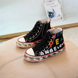 Little White Shoes Boys High-top Sneakers Graffiti Casual Shoes - Almoni Express