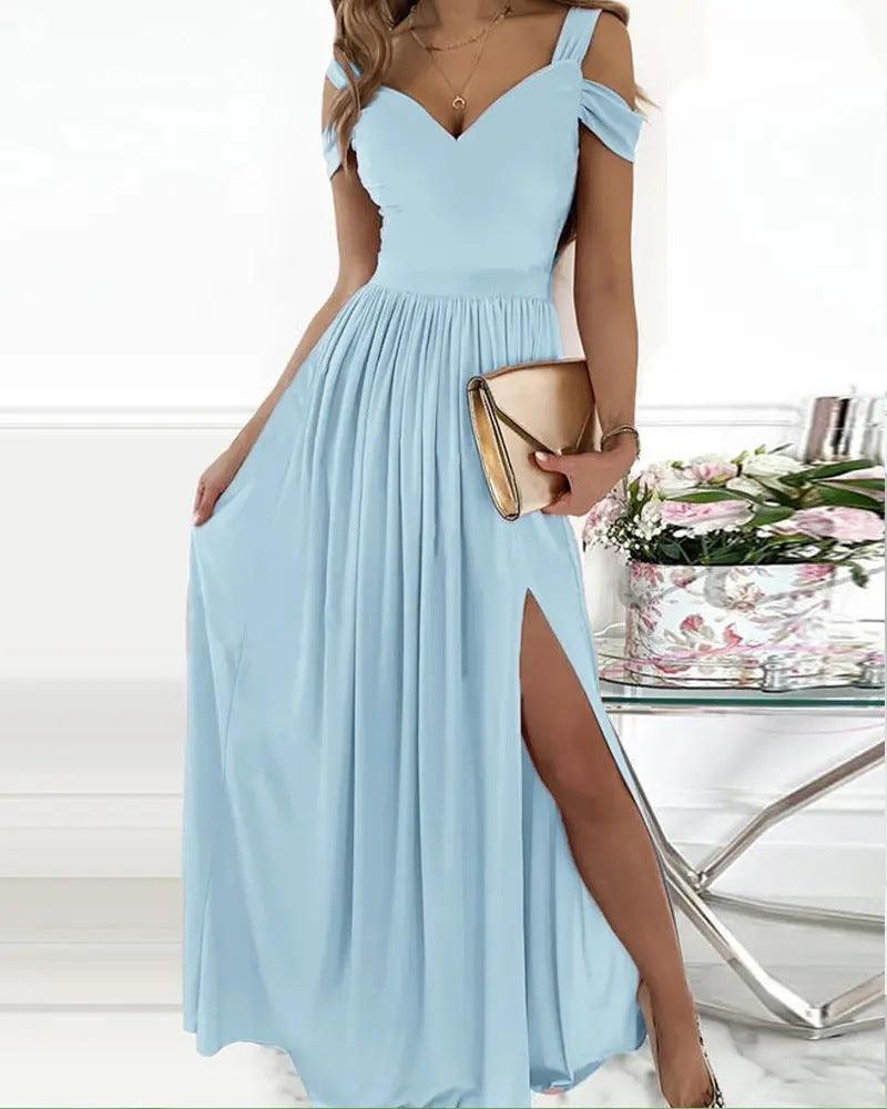 Long Floor Length Elegant Greek Style Pleated Dress - Almoni Express