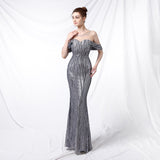 Long Sequined Long Dress With Front And Back - Almoni Express