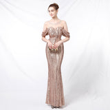 Long Sequined Long Dress With Front And Back - Almoni Express