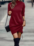 Long Sleeve Dress Solid Color High Neck Cross Short Dress Womens Clothing - AL MONI EXPRESS