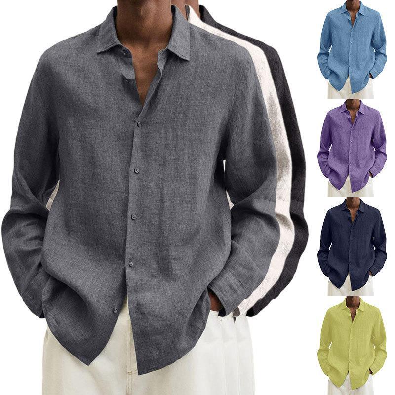 Long Sleeve Lapel Shirt Men's Loose Button Cardigan Sshirt Top Mens Clothing - AL MONI EXPRESS