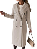 Long Sleeve Lapel Solid Double Breasted Slim Coat Coat - Almoni Express