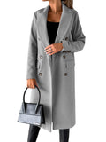 Long Sleeve Lapel Solid Double Breasted Slim Coat Coat - Almoni Express