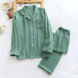 Long Sleeve Pajamas Cotton Double Layer Gauze Clothes Front Button Suit Solid Color - AL MONI EXPRESS