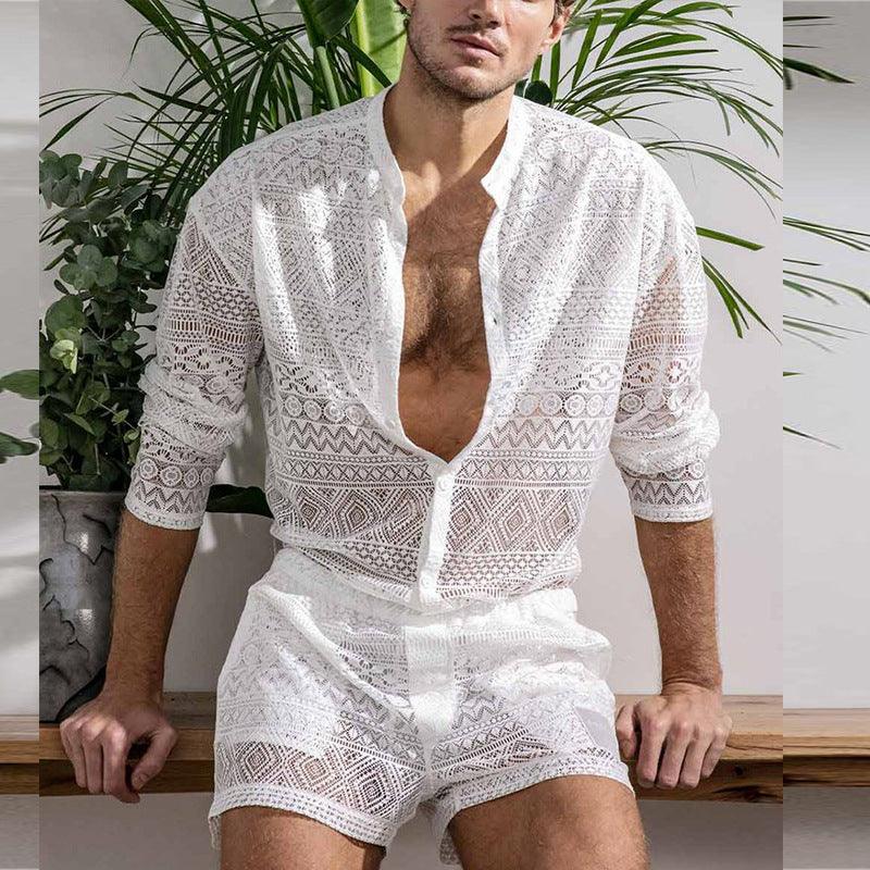 Long Sleeve Shirt Casual Shorts Fashion Men's Suit Men's Clothing Matching Suit Summer Suit Sportswear - AL MONI EXPRESS