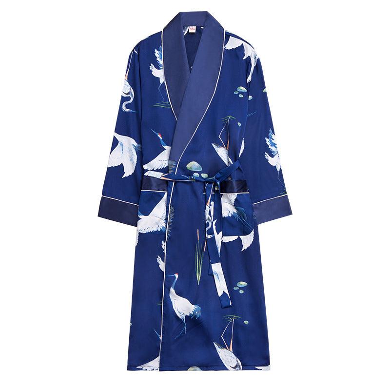 Long-Sleeved Nightgown Men's Bathrobe Silk Homewear - Almoni Express