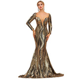 Long-sleeved Waist Slimming Banquet Evening Dress Evening Gown - Almoni Express