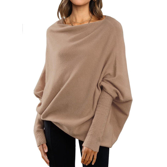 Loose Bat Sleeve Sweater Tops Simple Casual Fashion Versatile Solid Color Round Neck Sweater For Women - AL MONI EXPRESS