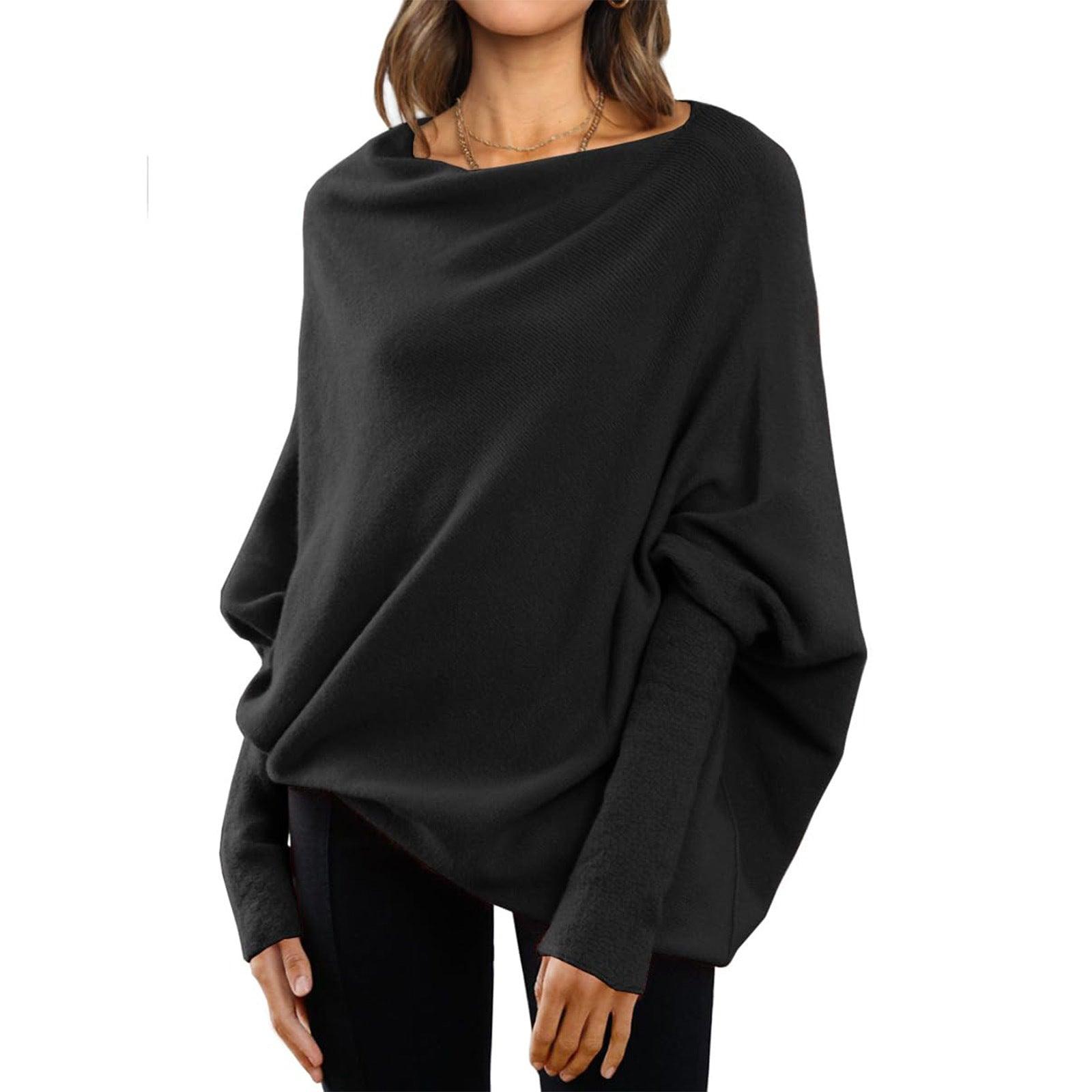 Loose Bat Sleeve Sweater Tops Simple Casual Fashion Versatile Solid Color Round Neck Sweater For Women - AL MONI EXPRESS